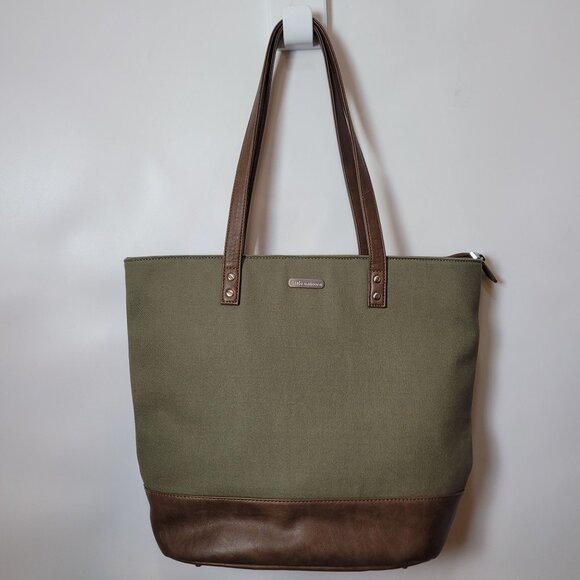 Little Unicorn City Walk Tote - Olive Multiple Pockets Canvas & Faux Leather - Picture 2 of 10